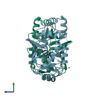 PDB entry 3f0p coloured by chain, side view.