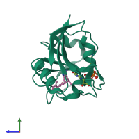 PDB entry 3f0q coloured by chain, side view.