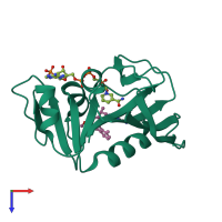 PDB entry 3f0q coloured by chain, top view.
