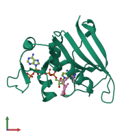 PDB entry 3f0s coloured by chain, front view.