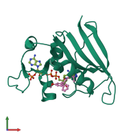 PDB entry 3f0u coloured by chain, front view.