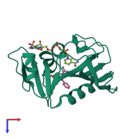 PDB entry 3f0u coloured by chain, top view.