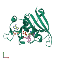 PDB entry 3f0v coloured by chain, front view.