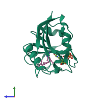PDB entry 3f0v coloured by chain, side view.