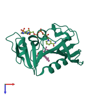 PDB entry 3f0v coloured by chain, top view.