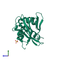 PDB entry 3f0w coloured by chain, side view.