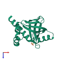 PDB entry 3f0w coloured by chain, top view.