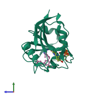 PDB entry 3f0x coloured by chain, side view.