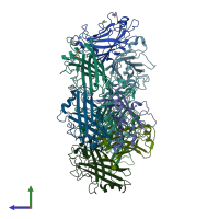 PDB entry 3f0y coloured by chain, side view.