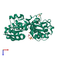 PDB entry 3f11 coloured by chain, top view.