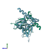 PDB entry 3f13 coloured by chain, side view.