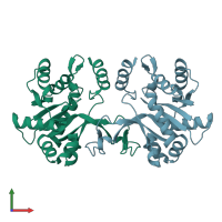 PDB entry 3f1c coloured by chain, front view.