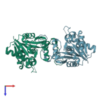 PDB entry 3f1c coloured by chain, top view.