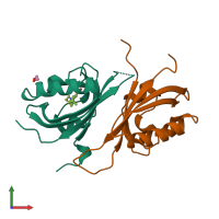 PDB entry 3f1o coloured by chain, front view.