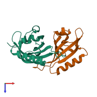 PDB entry 3f1p coloured by chain, top view.