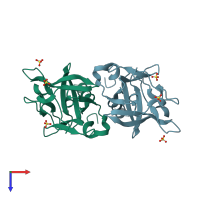PDB entry 3f1r coloured by chain, top view.