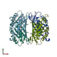 PDB entry 3f1t coloured by chain, front view.
