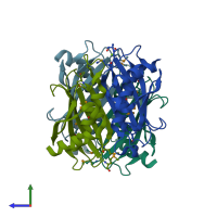 PDB entry 3f1t coloured by chain, side view.