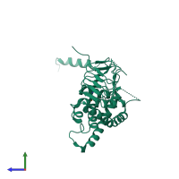 PDB entry 3f1x coloured by chain, side view.