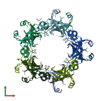 PDB entry 3f1z coloured by chain, front view.