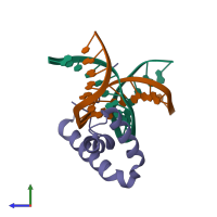 PDB entry 3f27 coloured by chain, side view.