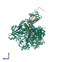 PDB entry 3f2c coloured by chain, side view.