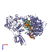 PDB entry 3f2d coloured by chain, top view.