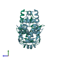PDB entry 3f2h coloured by chain, side view.
