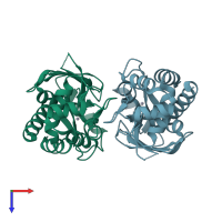 PDB entry 3f2h coloured by chain, top view.