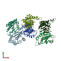 PDB entry 3f2i coloured by chain, front view.