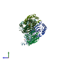 PDB entry 3f2i coloured by chain, side view.