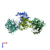 PDB entry 3f2i coloured by chain, top view.