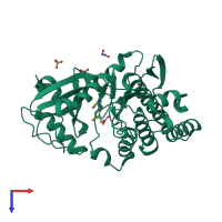 PDB entry 3f2n coloured by chain, top view.