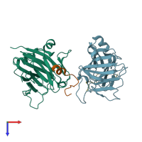 PDB entry 3f2o coloured by chain, top view.