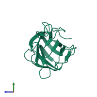 PDB entry 3f2z coloured by chain, side view.