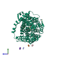PDB entry 3f3a coloured by chain, side view.