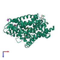 PDB entry 3f3a coloured by chain, top view.