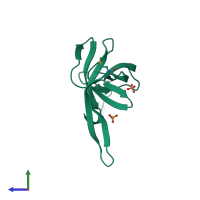 PDB entry 3f3b coloured by chain, side view.