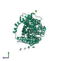 PDB entry 3f3d coloured by chain, side view.