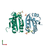 PDB entry 3f3r coloured by chain, front view.