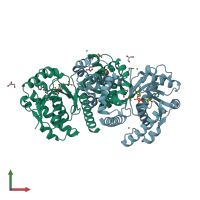 PDB entry 3f3s coloured by chain, front view.