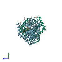 PDB entry 3f3s coloured by chain, side view.