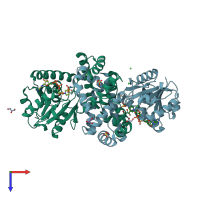 PDB entry 3f3s coloured by chain, top view.