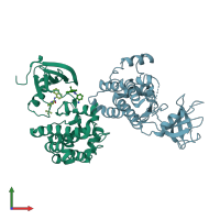 PDB entry 3f3t coloured by chain, front view.
