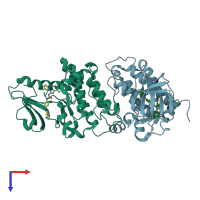 PDB entry 3f3v coloured by chain, top view.