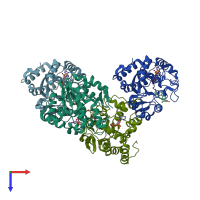 PDB entry 3f3y coloured by chain, top view.