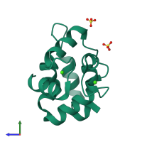 PDB entry 3f45 coloured by chain, side view.