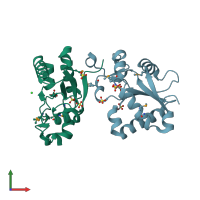 PDB entry 3f4a coloured by chain, front view.