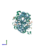 PDB entry 3f4a coloured by chain, side view.