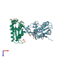 PDB entry 3f4a coloured by chain, top view.